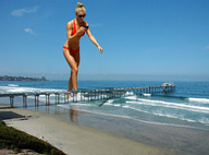 giantess collage blonde swimsuit beach barefoot ocean wonderslug phone walking sunglasses sky sunny pier leann_rimes