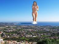 mega black_hair swimsuit ocean helicopter wet wonderslug shadow houses sky sunny wet_hair jaime_koeppe