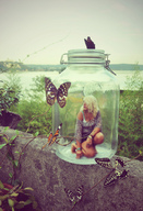 collage caught shrunken_woman entrapment jar