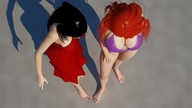 bikini giantess crush mega barefoot cleavage brunette red_hair dress foot_crush giantesses tiny_mk looking_at_tiny digital_render