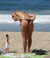 collage blonde butt beach girlfriend shrunken_men thong sandals shorts waves towel handbag boyfriend