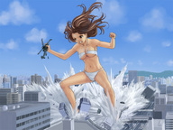 breasts drawing giantess city mega color swimsuit destruction rampage helicopter anime brunette