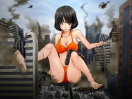 drawing giantess feet city swimsuit destruction anime smoke