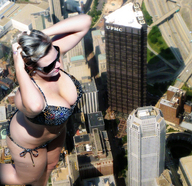 breasts giantess collage city blonde swimsuit