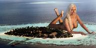 breasts giantess collage feet blonde swimsuit water island legs manicure