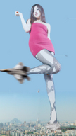 collage mega destruction brunette asian tights jets pink_dress short_dress