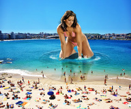 gentle giantess collage city swimsuit beach water buildings brunette wonderslug sunbathers jaime_koeppe