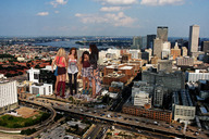 collage city blonde black_hair clothed high_heels traffic brunette legs giantesses skirts short_skirts