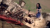 giantess black_hair castle dress boots striped_stockings apron alice_in_wonderland madness_returns digital_render