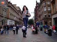 giantess collage city jeans brunette sunglasses handbag pedestrians squeezemeflat