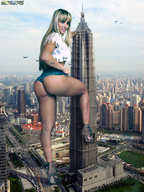 giantess collage city blonde butt swimsuit destruction cars high_heels shorts jets beregous juju_panicat climbing_building