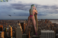 giantess collage city blonde butt swimsuit destruction rampage high_heels jets leaning_against_building missiles beregous new_york_city empire_state_building juju_panicat