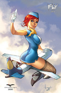 breasts drawing giantess comic color butt anime red_hair airplane fishnets