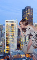 collage city brunette smiling dress bending_over pointing bending_down docop emma_stone bending_forward looking_in
