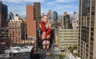 giantess collage city blonde barefoot traffic soles gloves sitting people streets between_toes vehicle_crush jenni_czech devil_costume