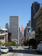 giantess collage city blonde barefoot traffic wonderslug shorts walking streets sky sunny jenni_czech san_francisco pink_bra between_buildings