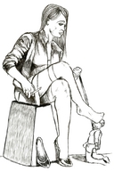 drawing monochrome clothed slave cigarette foot_slave nylon