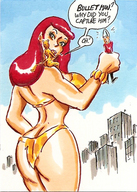 drawing giantess tail city mega color butt swimsuit handheld bra cheetah giganta red_hair costume dialogue joe_gravel leopard_print dc_comics loincloth bullet_man