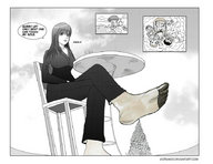 drawing giantess monochrome clothed goddess table giorunog panels
