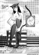 drawing giantess city monochrome destruction cleavage bra slave boots nylons worship cat_girl between_fingers giorunog panels sitting_on_building