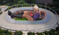 collage mega destruction stadium boots eva knee_high_boots purple_dress