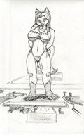drawing giantess crush sexy furry macro city mega monochrome destruction anime husky paws foot_crush pen_paper vehicles