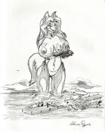 breasts drawing giantess micro sexy furry macro swimsuit ocean anime fox_girl