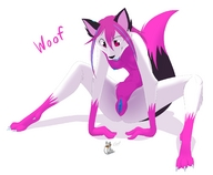 drawing nude pussy furry tail color purple_eyes sitting canine shrunken_man mouse_boy eyeofcalamity no_background looking_at_tiny multicolored_hair unusual_pupils drigi