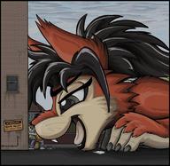 giantess furry macro black_hair color cerberus funny humiliation teasing laughing pinned size_comparsion