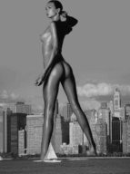 female giantess collage city mega monochrome