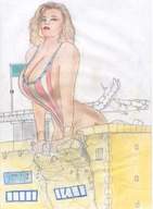 drawing giantess city color swimsuit destruction anime olivier