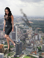 giantess collage city mega black_hair destruction clothed high_heels celebrity unknown_artist jets nail_polish black_dress megan_fox source_needed