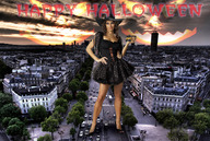giantess collage city brunette witch halloween spooky holding_vehicle