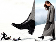 giantess crush high_heels boots shrunken_men snow coat