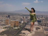 breasts gentle giantess collage city mega black_hair cars high_heels legs denise_milani