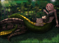vore handheld nekochank shrunken_woman feeding snake_girl morsel