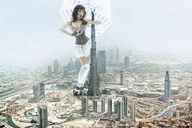 gentle giantess collage city mega black_hair shoes lingerie skyscraper